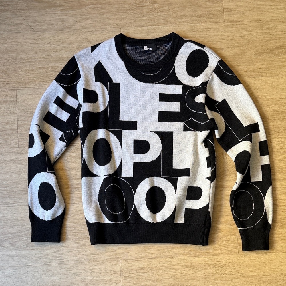 The Kooples Black and Gray Lettered Crewneck Sweater